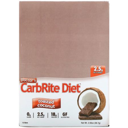 Universal Nutrition, Doctor's CarbRite Diet, Toasted Coconut, 12 Bars, 2.0 oz (56.7 g) Each:أشرطة بر,تين مصل, أل,اح بر,تين الص,يا