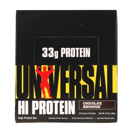 Universal Nutrition, Hi Protein Bar, Chocolate Brownie, 16 Bars, 3 oz (85 g) Each:أشرطة بر,تين مصل اللبن, أشرطة بر,تين الص,يا