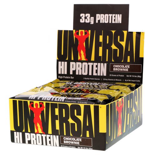 Universal Nutrition, Hi Protein Bar, Chocolate Brownie, 16 Bars, 3 oz (85 g) Each فوائد