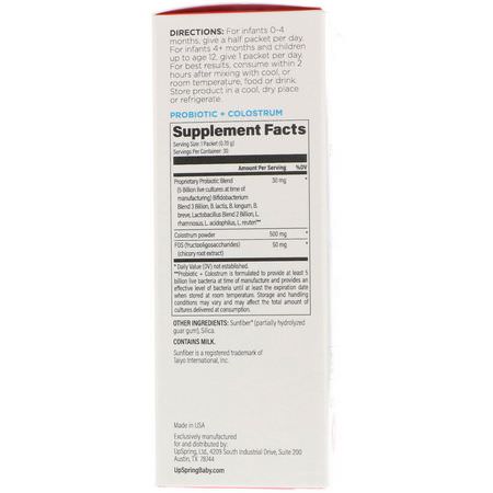 UpSpring, Probiotic + Colostrum, Unflavored Powder, 30 Packets, 0.74 oz (21 g) Each:بر,بي,تيك الأطفال, الصحة