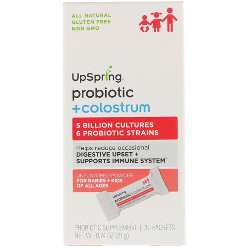 UpSpring, Probiotic + Colostrum, Unflavored Powder, 30 Packets, 0.74 oz (21 g) Each فوائد