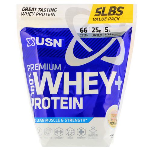 USN, Premium 100% Whey + Protein, Birthday Cake, 5 lbs (2.27 kg) فوائد