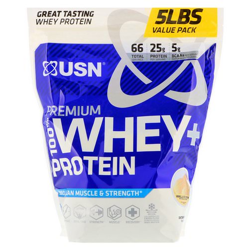 USN, Premium 100% Whey + Protein, Vanilla Ice Cream, 5 lbs (2.27 kg) فوائد