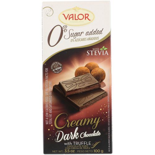 Valor, 0% Sugar Added, Creamy Dark Chocolate With Creamy Truffle, 3.5 oz (100 g) فوائد