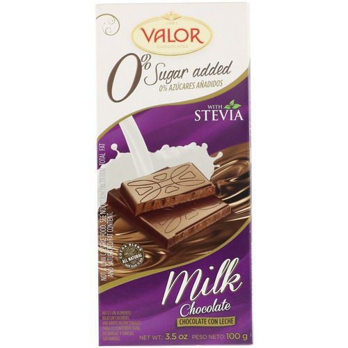 Valor, Milk Chocolate Bar with Stevia, 0% Sugar Added, 3.5 oz (100 g) فوائد