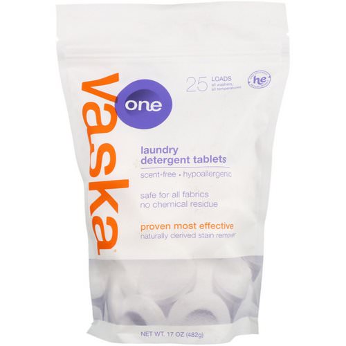 Vaska, One, Laundry Detergent Tablets, Scent Free, 25 Loads, 17 oz (482 g) فوائد