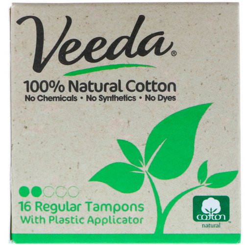 Veeda, 100% Natural Cotton Tampon with Plastic Applicator, Regular, 16 Tampons فوائد