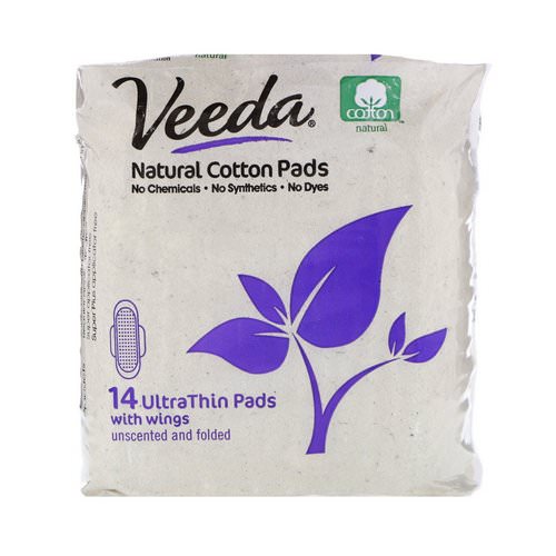 Veeda, Natural Cotton Pads with Wings, Ultra Thin, 14 Pads فوائد