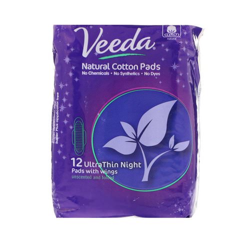 Veeda, Natural Cotton Pads with Wings, Ultra Thin, Night, 12 Pads فوائد