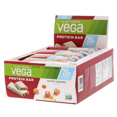 Vega, Protein Bar, Salted Caramel, 12 Bars, 2.5 oz (70 g) Each فوائد
