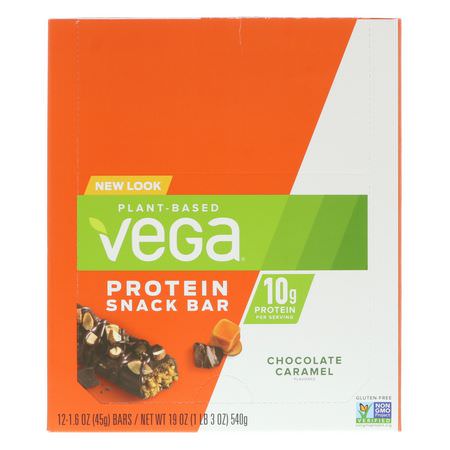 Vega, Snack Bar, Chocolate Caramel, 12 Bars, 1.6 oz (45 g) Each:أشرطة البر,تين النباتي, أشرطة البر,تين