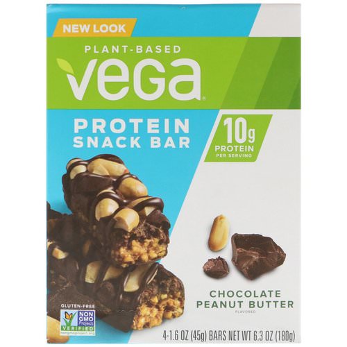 Vega, Snack Bar, Chocolate Peanut Butter, 4 Bars, 1.6 oz (45 g) Each فوائد