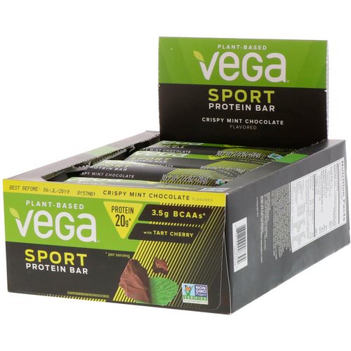 Vega, Sport, Protein Bar, Crispy Mint Chocolate, 12 Bars, 2.5 oz (70 g) Each فوائد