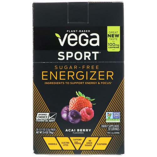 Vega, Sport, Sugar-Free Energizer, Acai Berry, 30 Packs, 0.11 oz (3.2 g) Each فوائد