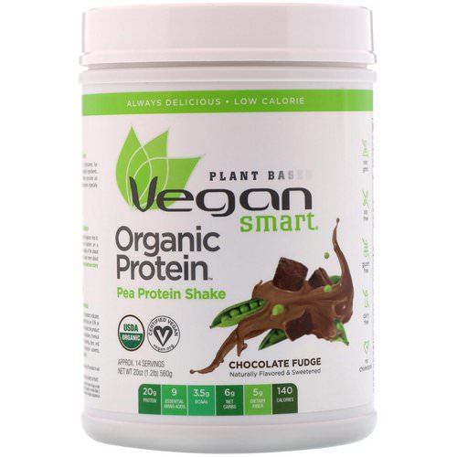 VeganSmart, Organic Pea Protein Shake, Chocolate Fudge, 1.25 lbs (560 g) فوائد