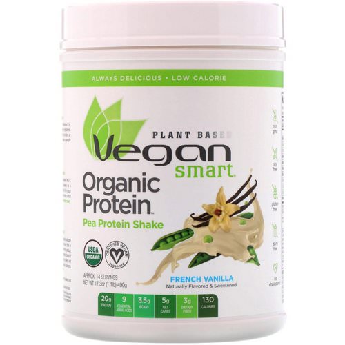 VeganSmart, Organic Pea Protein Shake, French Vanilla, 1.08 lbs (490 g) فوائد