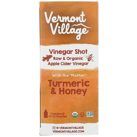 Vermont Village, Organic, Apple Cider Vinegar Shot, Turmeric & Honey, 12 Pouches, 1 oz (28 g) Each: