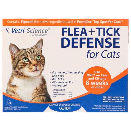 Vetri-Science, Flea + Tick Defense for Cats 8 Weeks or Older, 3 Applicators, 0.017 fl oz Each فوائد