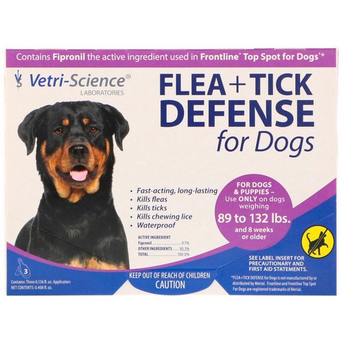 Vetri-Science, Flea + Tick Defense for Dogs 89-132 lbs, 3 Applicators, 0.136 fl oz Each فوائد