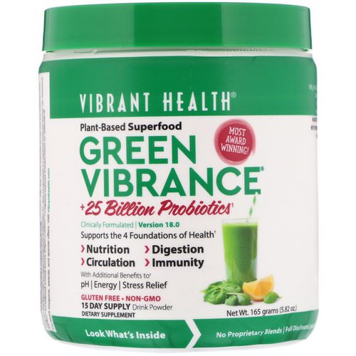 Vibrant Health, Green Vibrance +25 Billion Probiotics, Version 18.0, 5.82 oz (165 g) فوائد