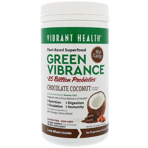 Vibrant Health, Green Vibrance +25 Billion Probiotics, Version 16.0, Chocolate Coconut, 13.23 oz (375 g) فوائد