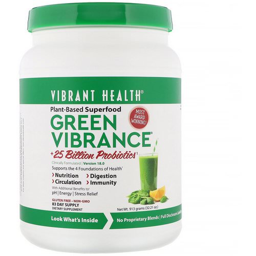 Vibrant Health, Green Vibrance +25 Billion Probiotics, Version 18.0, 32.21 oz (913 g) فوائد