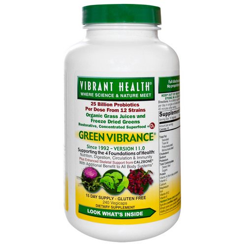 Vibrant Health, Green Vibrance, Version 17.0, 240 VegiCaps فوائد