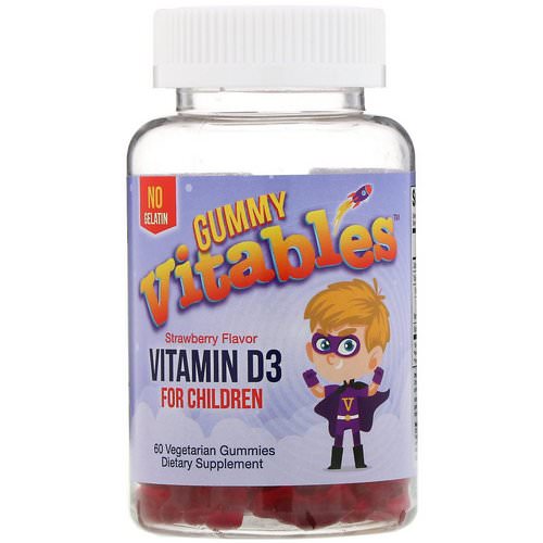 Vitables, Gummy Vitamin D3 for Children, No Gelatin, Strawberry Flavor, 60 Vegetarian Gummies فوائد