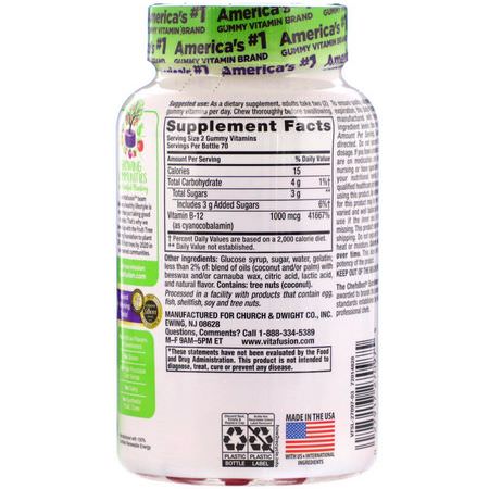 VitaFusion, B12 Adult Vitamins, Energy Support, Natural Raspberry Flavor, 1000 mcg, 140 Gummies:B12, فيتامين B