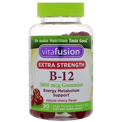 VitaFusion, Extra Strength B-12, Natural Cherry Flavor, 3000 mcg, 90 Gummies فوائد