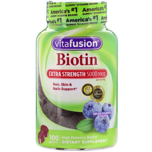 VitaFusion, Extra Strength Biotin, Natural Blueberry Flavor, 5,000 mcg, 100 Gummies فوائد