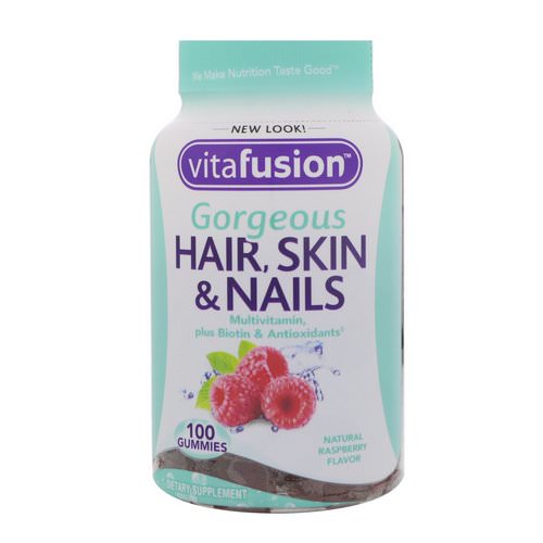 VitaFusion, Gorgeous Hair, Skin & Nails Multivitamin, Natural Raspberry Flavor, 100 Gummies فوائد
