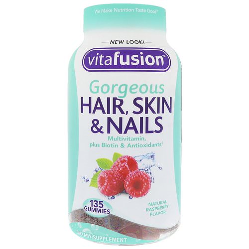VitaFusion, Gorgeous Hair, Skin & Nails Multivitamin, Natural Raspberry Flavor, 135 Gummies فوائد