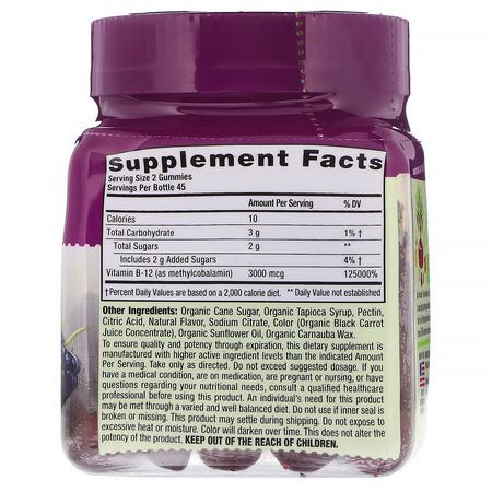 VitaFusion, Organic Vitamin B-12, Black Raspberry, 3000 mcg, 90 Vegetarian Gummies:B12, فيتامين B
