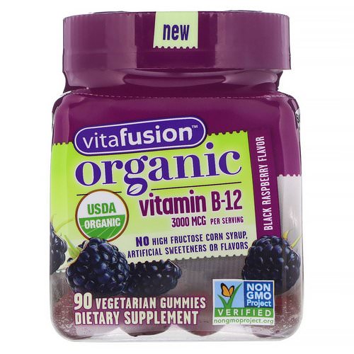 VitaFusion, Organic Vitamin B-12, Black Raspberry, 3000 mcg, 90 Vegetarian Gummies فوائد