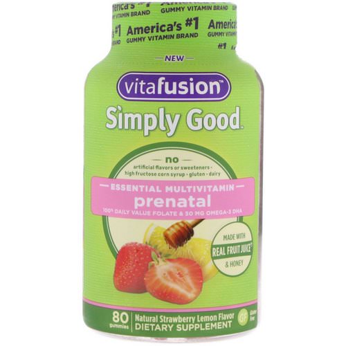 VitaFusion, Simply Good, Prenatal Essential Multivitamin, Natural Strawberry Lemon Flavor, 80 Gummies فوائد