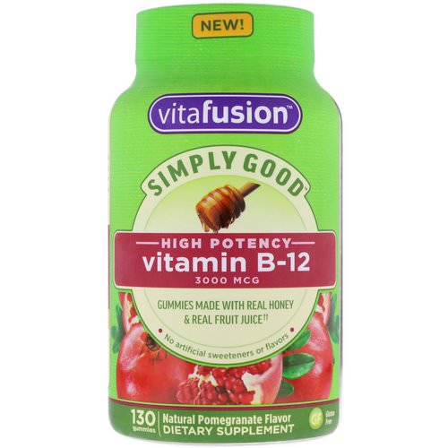 VitaFusion, Simply Good, Vitamin B-12, Natural Pomegranate Flavor, 3000 mcg, 130 Gummies فوائد