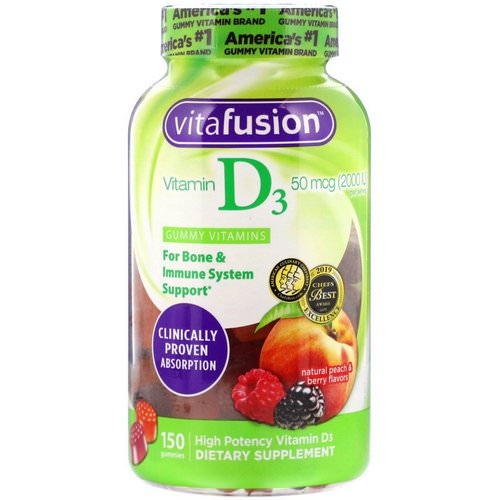 VitaFusion, Vitamin D3, Natural Peach & Berry Flavors, 50 mcg (2,000 IU), 150 Gummies فوائد