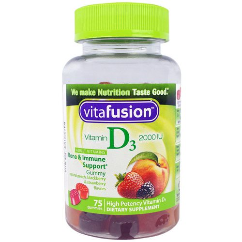VitaFusion, Vitamin D3, Natural Peach, Blackberry & Strawberry Flavors, 2000 IU, 75 Gummies فوائد