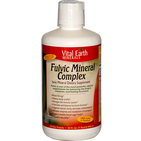 Vital Earth Minerals, Fulvic Mineral Complex, Ionic Mineral Dietary Supplement, 32 fl oz (946 ml):تتبع المعادن, متعددة المعادن