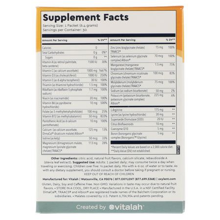 Vitalah, Oxylent, Multivitamin Supplement Drink, Sparkling Mandarin, 30 Packets, 0.23 oz (6.4 g) Each:الفيتامينات المتعددة, المكملات الغذائية