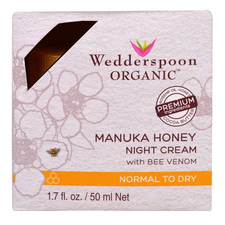 Wedderspoon, Manuka Honey Night Cream with Bee Venom, 1.7 fl oz (50 ml):العسل, المرطبات الليلية