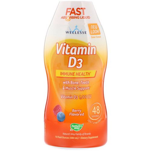 Wellesse Premium Liquid Supplements, Vitamin D3, Natural Berry Flavor, 1,000 IU, 16 fl oz (480 ml) فوائد