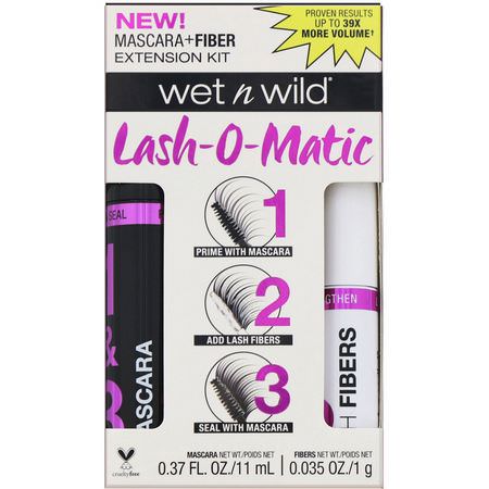 Wet n Wild, Lash-O-Matic Mascara + Fiber Extension Kit, Very Black, 0.37 fl oz (11 ml):ماسكارا, عي,ن