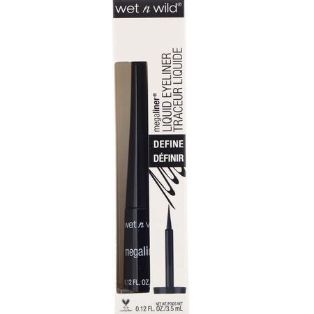 Wet n Wild, MegaLiner Liquid Eyeliner, Black, 0.12 fl oz (3.5 ml):كحل, عيون