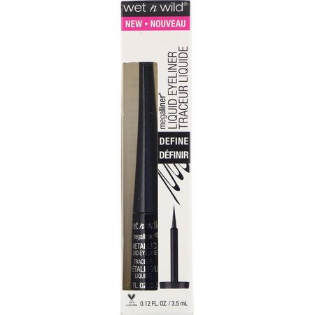 Wet n Wild, MegaLiner Metallic Liquid Eyeliner, Cosmic Black, 0.12 fl oz (3.5 ml):كحل, عيون