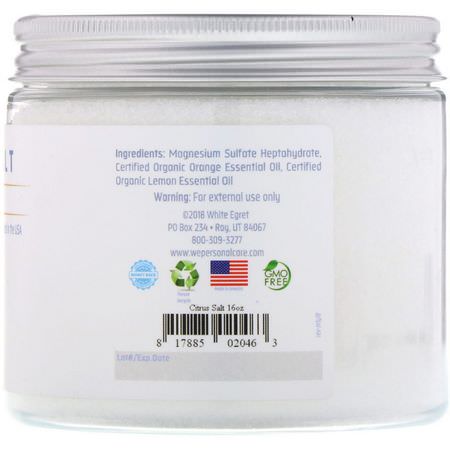 White Egret Personal Care, Epsom Salt, Citrus, 16 oz (454 g):حمام معدني, زي,ت