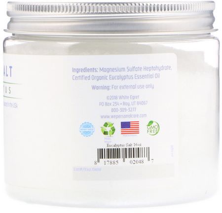 White Egret Personal Care, Epsom Salt, Eucalyptus, 16 oz (454 g):زي,ت, أملاح الاستحمام