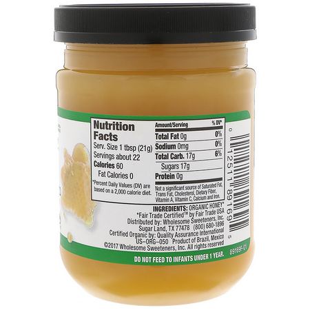 Wholesome, Organic, Spreadable Raw Unfiltered White Honey, 16 oz (454 g):المحليات, العسل