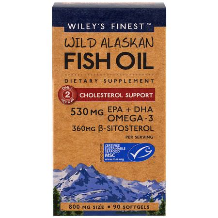 Wiley's Finest, Wild Alaskan Fish Oil, Cholesterol Support, 90 Softgels:دعم الدم, زيت السمك أوميغا 3